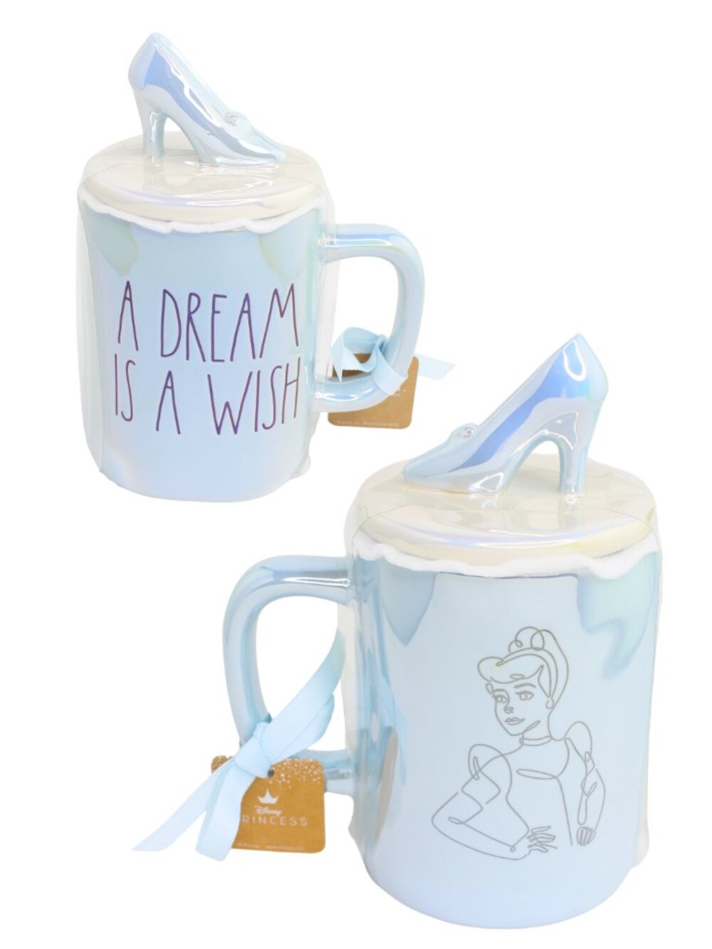 Rae Dunn "A Dream Is A Wish" Pastel Blue AB Princess Ceramic Coffee Mug w/ Top